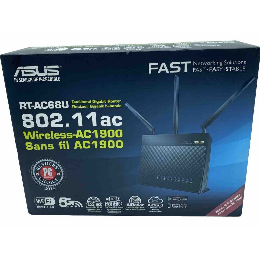Asus RT-AC68U Dual Band AC1900 Wireless Wi-Fi Gigabit Internet Router With Box
